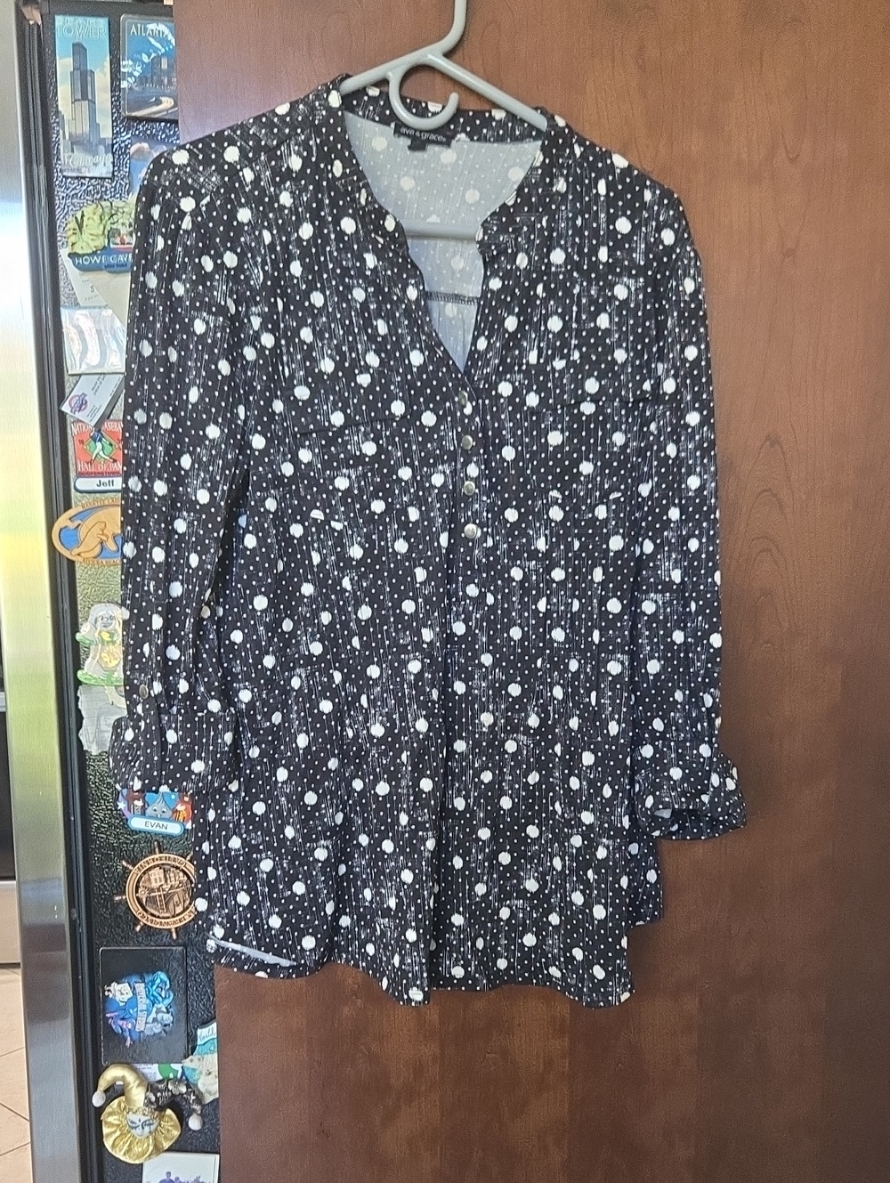 Ava & Grace Black and White Polka Dot Button-Front Blouse